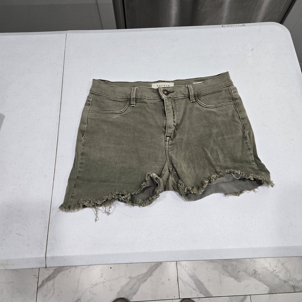 PacSun Olive Raw-Hem High-Rise Denim Shorts